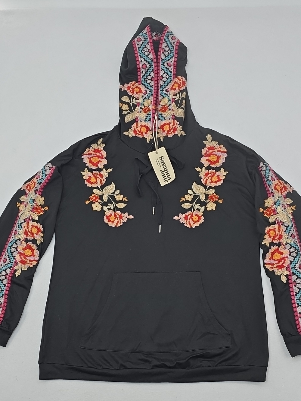 Savanna Jane Embroidered Floral Black Hoodie